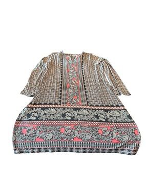 J. Jill Mixed Paisley & Geometric Midi Dress in Coral, Blue, and Cream